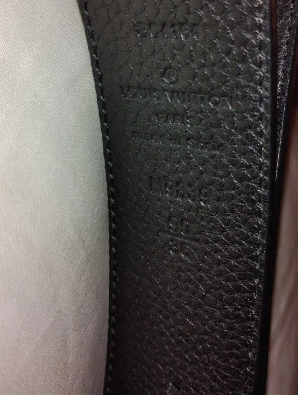Louis Vuitton Black Leather Belt with Silver LV Initial Buckle